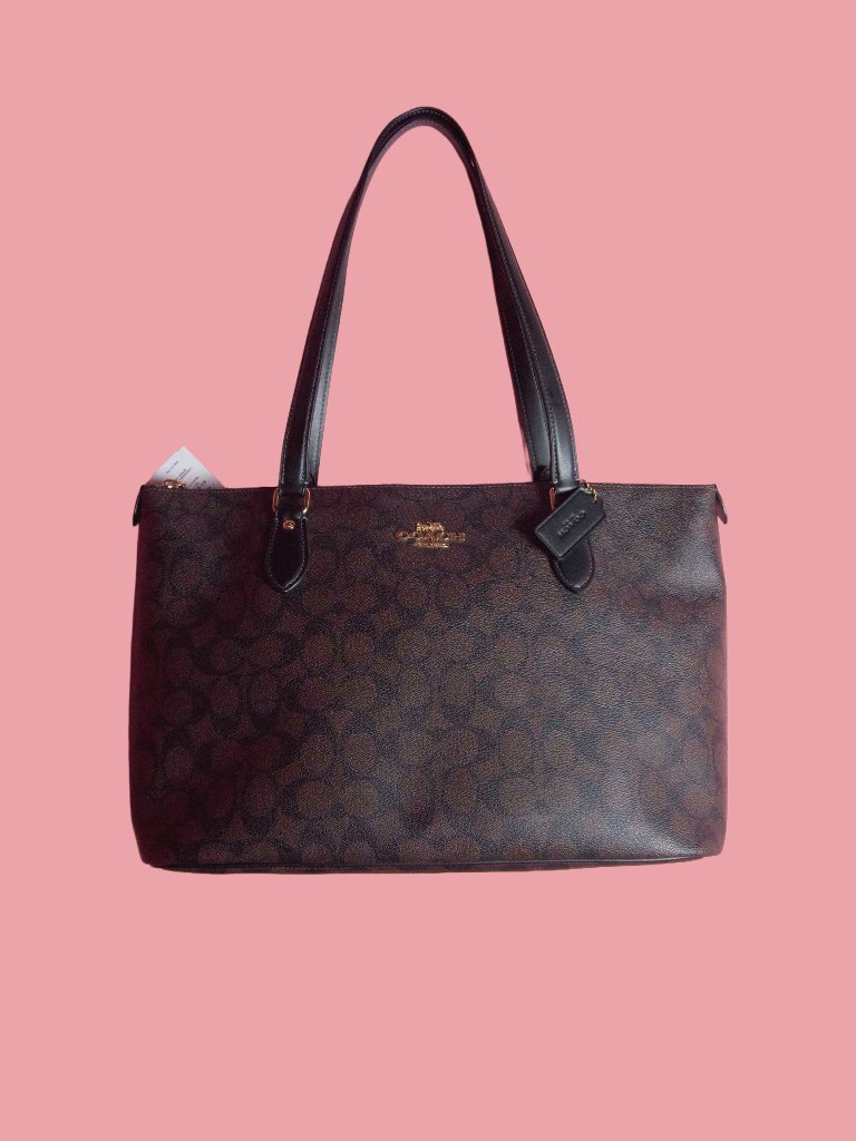 Coach Brown And Black Leather Signature Gallery Tote. Bnwt